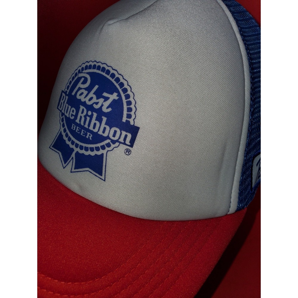 Vintage Pabst Blue Ribbon Hat White Cap Adjustable Hat Adult Mesh Trucker - Picture 6 of 8
